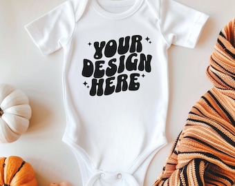 Baby Onesie Halloween Mockup, Gerber Mockups, Rabbit Skins 4424 White, Infant Bodysuit Mockup, Baby Onesie Mockup, Fall Baby Onesie Mockup