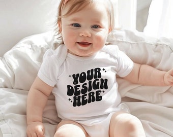 Baby Onesie Mockup, Gerber Mockups, Rabbit Skins 4424 White, Infant Bodysuit Mockup, Baby Onesie Mockup, Baby Bodysuit Mockup White