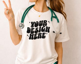 Nurse T-Shirt Mockup | White C1717 Mockup Comfort Colors 1717 T-Shirt | Nursing Boho Mockup | Cozy Nursing C1717 Mockup