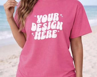 Crunchberry CC1717 Beach Mockup | Comfort Colors T-Shirt Mockup | Woman Model Mockup | C1717 Shirt Beachy Mockup | CC Oversized Summer Mock