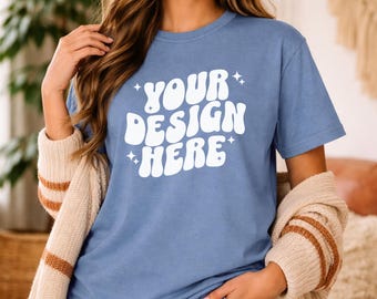 Comfort Colors C1717 Ice Blue - C1717 Mockup - Influencer Mockup - CC Model Mockup - CC Shirt Mockup - Modern Trendy Boho Oversized Mock