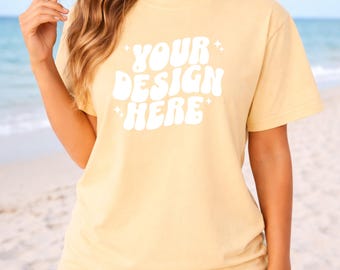Butter CC1717 Beach Mockup | Comfort Colors T-Shirt Mockup | Woman Model Mockup | C1717 Shirt Beachy Mockup | CC Oversized Summer Mock