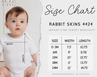 Rabbit Skins 4424 Size Chart, Rabbit Skins 4424 Mockup, Baby Onesie Mockup, Size Chart Bundle, Boho Baby Mockup, Toddler Kids Size Chart