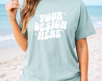 Bay CC1717 Beach Mockup | Comfort Colors T-Shirt Mockup | Woman Model Mockup | C1717 Shirt Beachy Mockup | CC Oversized Summer Mock