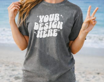 Pepper CC1717 Beach Mockup | Comfort Colors T-Shirt Mockup | Woman Model Mockup | C1717 Shirt Beachy Mockup | CC Oversized Summer Mock