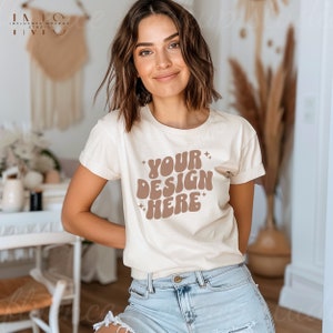 Gildan 64000 Natural Mockup, Gildan 64000 Frau T-Shirt Mockup, Boho Mockup, Gildan Natural Mockup, Gildan Softstyle T-Shirt, Natur Mockup