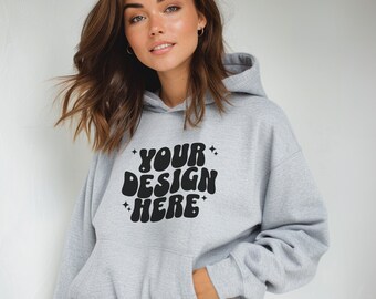 Sport Grey 18500 Mockup, Gildan 18500 Crewneck, Sport Gray Hoodie, Gildan Hoodie Mockup, Boho Lifestyle Hoodie Mockups, 18500 Gray Mock