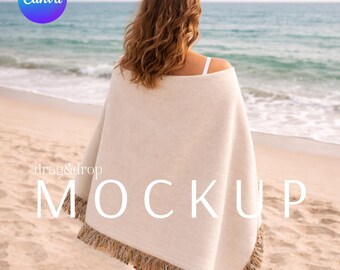 Beach Woven Blanket Mockup, Canva Drag and Drop Mockup (PNG), POD Realistic Blanket Mock, Tapesty Woven Blanket, Print on Demand Blanket