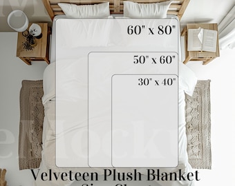 Velveteen Plush Blanket  Size Chart,Throw Blanket Mockup Chart, Kids Blanket Mockup, Boho Sherpa Blanket, Baby Blanket Mockup, Drag and Drop