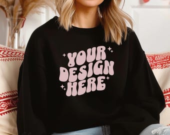 Valentines 18000 Black Sweater Mockup, Gildan Crewneck Mockup, 18000 Gildan Black Mockups, Modern Sweatshirt Mock, Valentines Gildan 18000