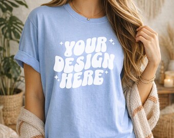 Comfort Colors C1717 Hydrangea - C1717 Mockup - Influencer Mockup - CC Model Mockup - CC Shirt Mockup - Modern Trendy Boho Oversized Mock