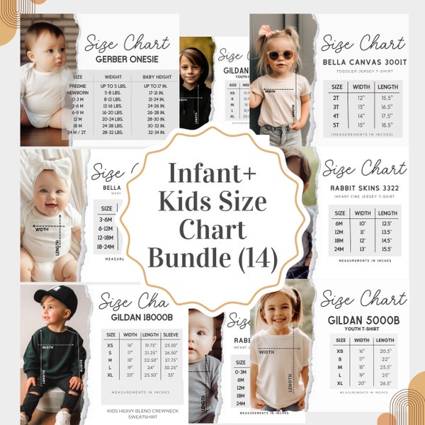 Kids Size Chart Mockup Bundle, 18500B Size Chart, Bella Canvas 3001Y, Bella Canvas 3001t, Baby and Toddler Kids Size Chart, Youth Size Chart