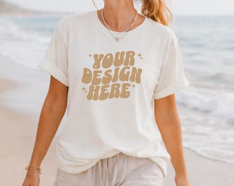 Beach Ivory C1717 Mockup | Comfort Colors T-Shirt Mockup | Woman Model Mockup | C1717 Shirt Beachy Mockup | CC Oversized Summer Mock