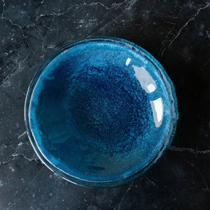 Large Blue Glass Bowl – Hand-Blown Artisan Centerpiece | Luxury Home Decor | Elegant Decorative Glass Art | Unique Designer Fruit Bowl