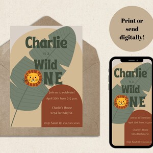 Wild One First Birthday | Jungle Invitation | Baby Boy First Birthday | Digital Customizable Invite