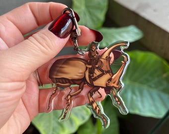 Cowboy Riding Beetle Acrylic Keychain: Epoxy Art Charm