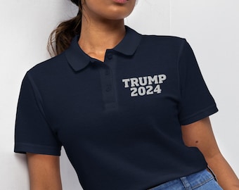 Polo bordado Trump 2024 Top con cuello republicano MAGA