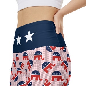 Republican Women's Workout Shorts All-Over Print Red White and Blue GOP Elephant Pattern Leggings