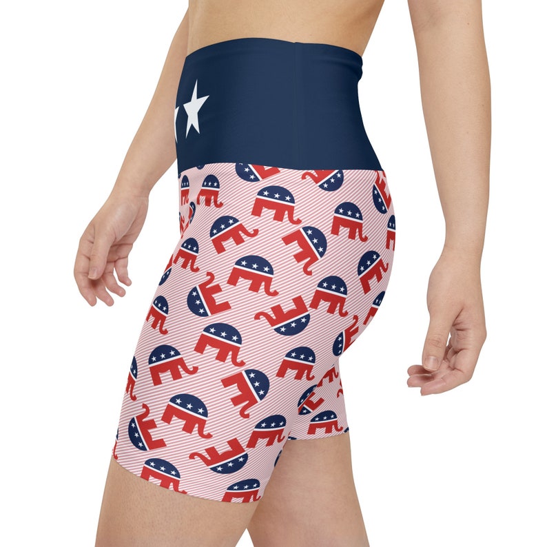 Republican Women's Workout Shorts All-Over Print Red White and Blue GOP Elephant Pattern Leggings