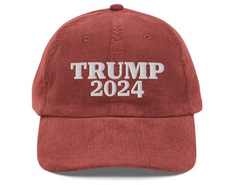 Casquette vintage en velours côtelé Trump 2024 brodée cadeau chapeau MAGA Take America pour républicain