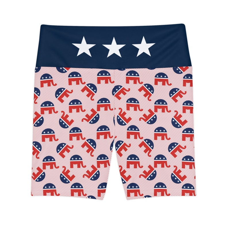 Pantalones cortos de entrenamiento republicanos para mujer, estampado integral, mallas con estampado de elefante republicano en rojo, blanco y azul, pantalones cortos de motociclista de yoga imagen 7