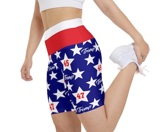 Short d'entraînement Trump Patriotic pour femme Short de yoga imprimé étoiles rouges, blanches et bleues sur l'ensemble