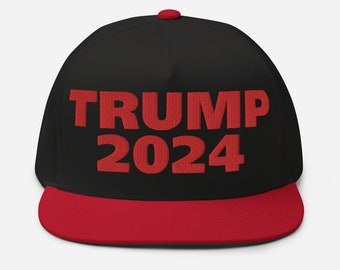 Trump 2024 Flat Bill Cap geborduurd zwart en rood katoenen Twill MAGA Hat cadeau voor Republikeinen