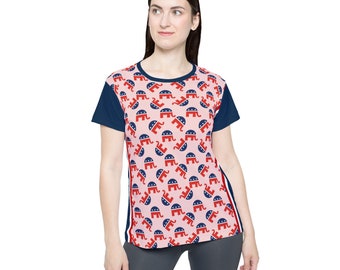 Republikeinse dames sportjersey all-over print rood wit en blauw GOP olifantenpatroon T-shirt