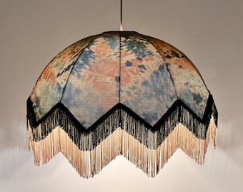 Handmade chandelier with fabric covered inside, Chandelier, Light Tassel Pendant, Boho Fringed Chandelier, New Home Gift