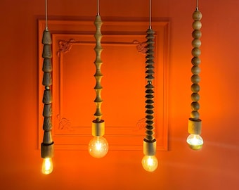 Ręcznie robiona lampa wisząca z drewna jesionowego, oświetlenie w stylu nordyckim i rustykalnym