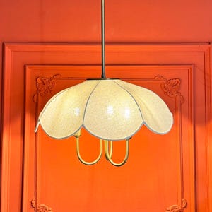 French style natural linen flower chandelier, retro chandelier with 3 candle lights, handmade umbrella style chandelier