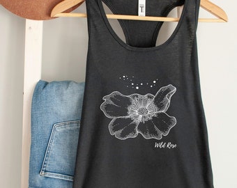 Wild Rose Women's Racerback Tank top for women herbalist gift nature lover gift gardener t shirt summer tank top beach tank top yoga tank