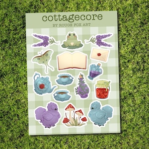 COTTAGECORE Sticker Bogen, Niedliche Cottage Tiere und Objekte für Journaling & Planer, 6 "x 4,5"