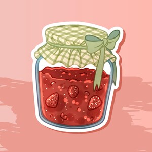 COTTAGECORE Erdbeermarmeladen-Aufkleber, niedlicher Lebensmittel-Aufkleber für Journaling & Wasserflasche, 5 cm