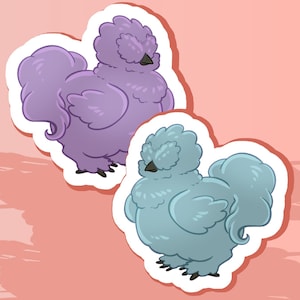 Juego de calcomanías de pollo Silkie de COTTAGECORE, dos lindas calcomanías de animales para llevar un diario y para colocar en una botella de agua, 2"