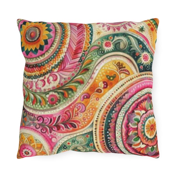 Water-Resistant Outdoor Throw Pillow / Pink and Green Pillow / Outdoor Patio Pillow / Patio Furniture Pillow / Decorative Outdoor Pillows