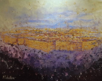 Stampa d'arte Giclée di alta qualità su tela, da pittura originale, arte moderna, arte giudaica, arte contemporanea, arte moderna - Gerusalemme d'oro