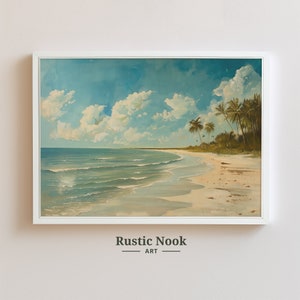 Vintage Caribbean Beach Oil Painting: Coastal Landscape Art (Digital Download)