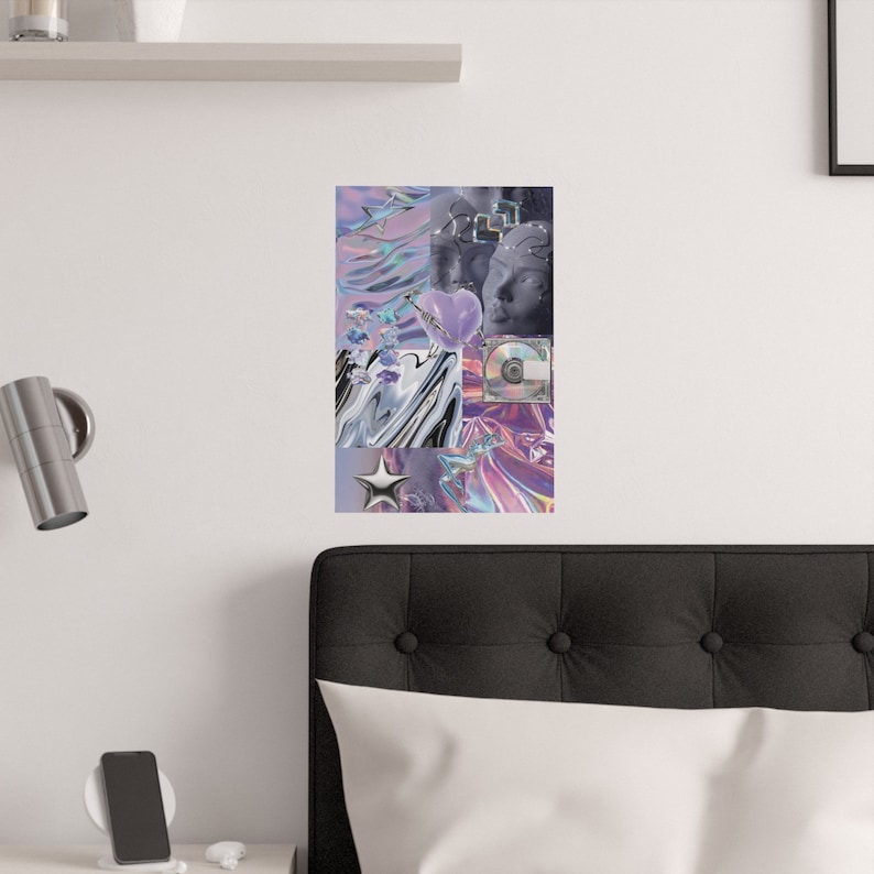 Y2k Cyber Punk Collage Poster, Futuristic Chrome Poster, Purple Chrome ...