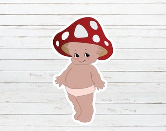 Mushroom Kewpie Sticker, Waterproof, Scratchproof, UV Resistant, Sonny Angel Sticker, Sticker for Laptop & Water Bottle