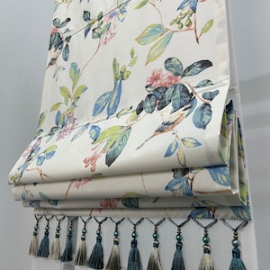 Roman Shade Weiß Vogel Stoff Panels Cottage Roman Shades Küche Bunt Blumen Gemustert Vogel Stoff Vorhang Botanische Geschenke Für Sie