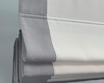 Tenda a pacchetto personalizzata / Tenda testurizzata effetto lino / Tenda veneziana bianca e grigia / Trattamento per finestre morbido e minimale