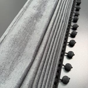 Grey Roman Shade with Velvet Texture | Soft Chenille Curtain with Velvet Pom Pom Trim | Elegant Cotton Blend Window Treatment
