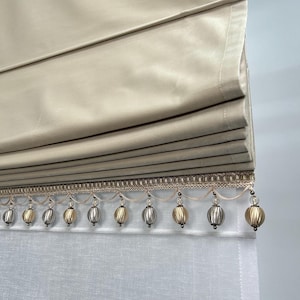 Velvet Roman Shade with Fringe Trim, Custom Roman Blind, Luxury Window Curtain, Soft Fabric Window Treatment