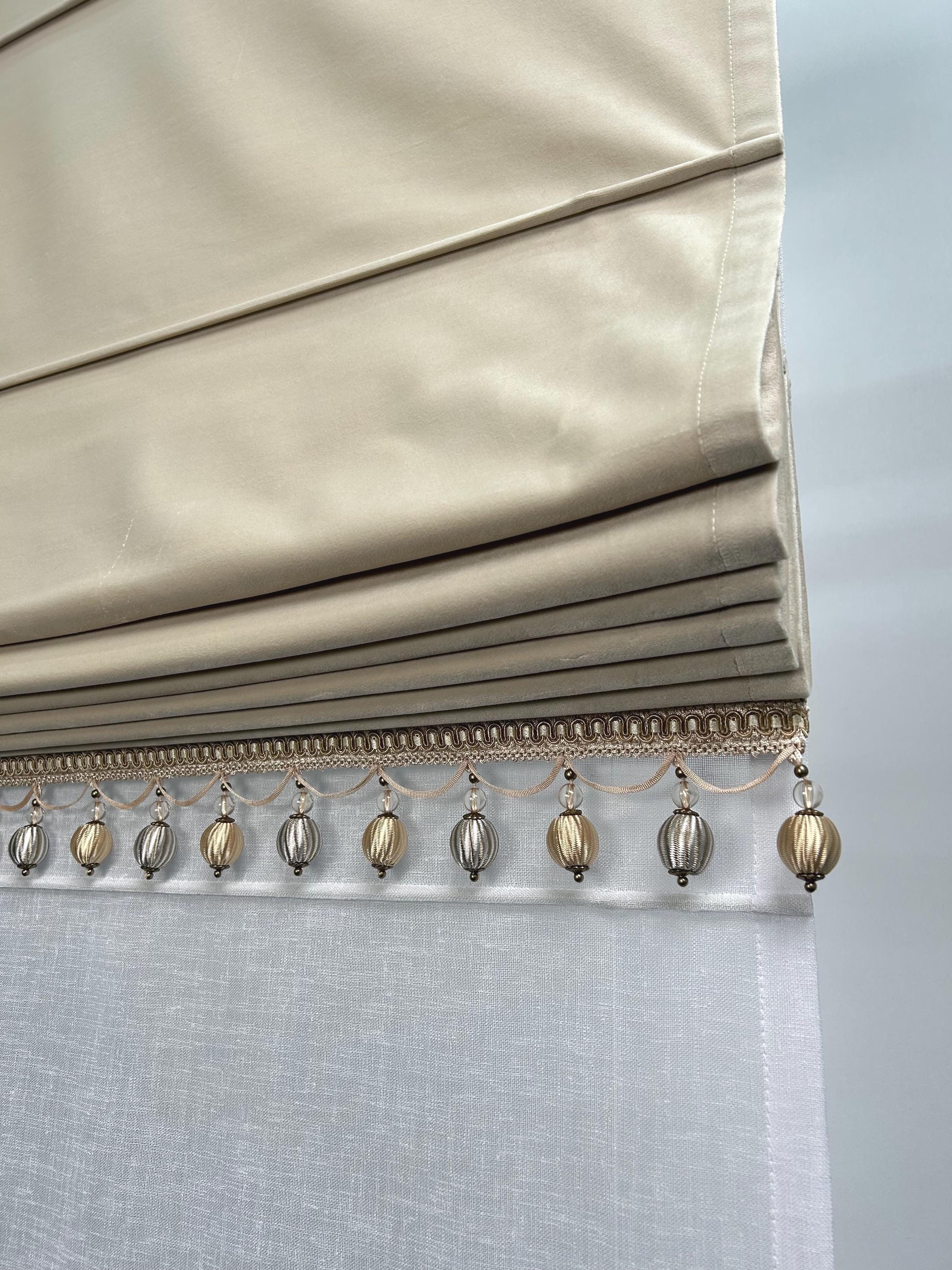Velvet Roman Shade with Fringe Trim, Custom Roman Blind, Luxury Window Curtain, Soft Fabric Window Treatment