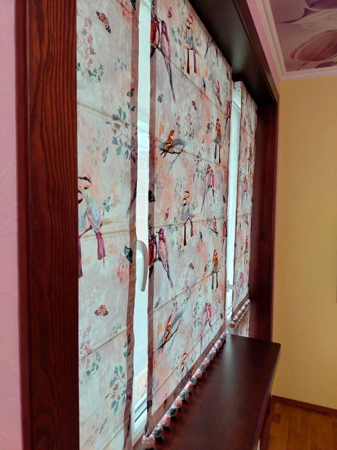 Image showcasing Roman Blind Housewarming Gift Bird Curtains Botanical Print Relaxed ...