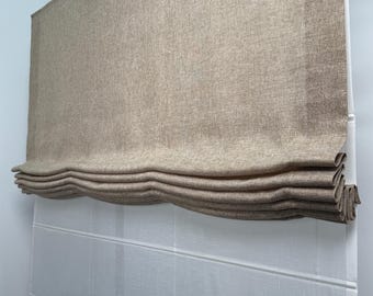 リネン調のリラックス感のあるローマンシェード｜シアー生地を使用した二重構造｜オーダーメイドの窓装飾