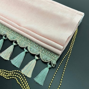 Roman Shade with Tassel Trim – Blush Pink Velvet Window Curtain – Soft Velvet Roman Blind for Elegant Interior