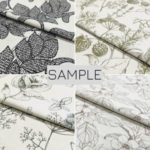 Botanical Velvet-Look Curtain Fabric Sample – Linen Style, Soft Matte Finish, Cotton Blend, Floral Drapery Material, Swatch for Roman Shades