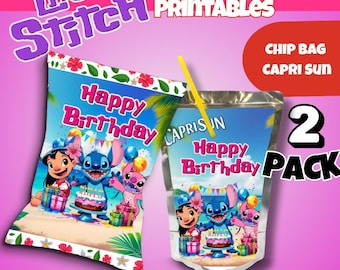 Lilo and Stitch Birthday Party Favor Printables, Chip Bag and Capri Sun (Digital Download)